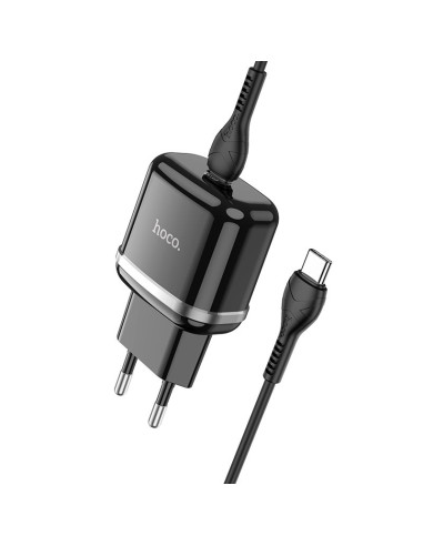 Chargeur secteur HOCO Type C + câble Type C vers Type C PD QC3.0 20W N24 noir.