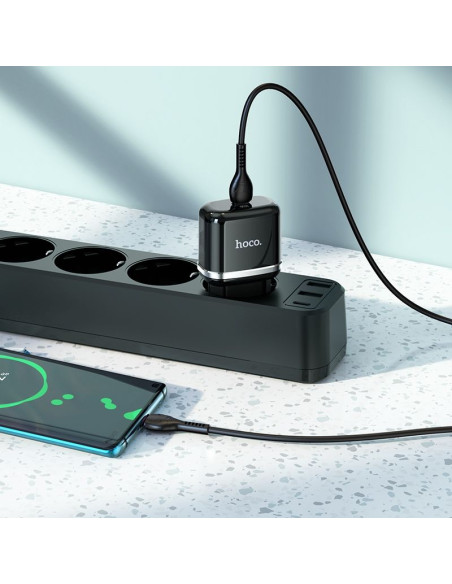 Chargeur secteur HOCO Type C + câble Type C vers Type C PD QC3.0 20W N24 noir.