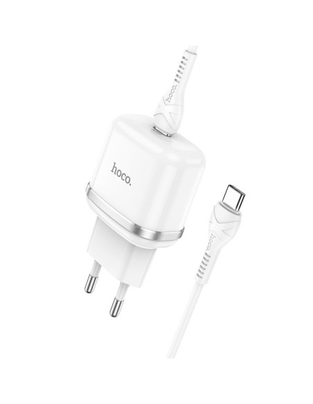 Chargeur secteur HOCO de type C + câble de type C à type C PD QC3.0 20W N24 blanc.
