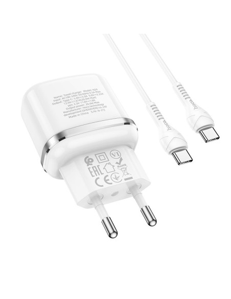Chargeur secteur HOCO de type C + câble de type C à type C PD QC3.0 20W N24 blanc.