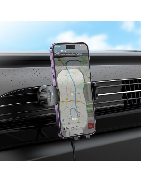 Support voiture à induction pour grille HOCO 15W HW4 noir
