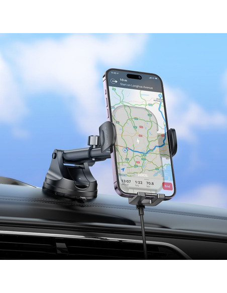 HOCO car holder with wirelles charging for windshield / center console 15W HW5 black