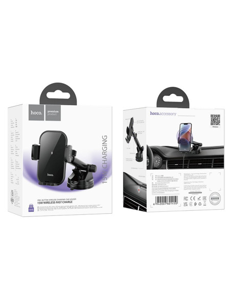 HOCO car holder with wirelles charging for windshield / center console 15W HW5 black