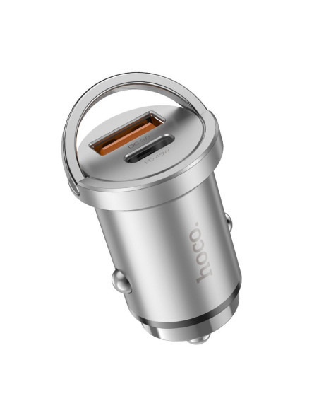 HOCO chargeur de voiture USB A + Type C PD QC3.0 4A 45W NZ10 argent