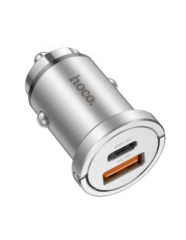 HOCO chargeur de voiture USB A + Type C PD QC3.0 4A 45W NZ10 argent