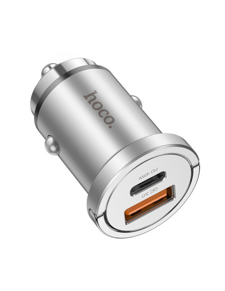 HOCO chargeur de voiture USB A + Type C PD QC3.0 4A 45W NZ10 argent
