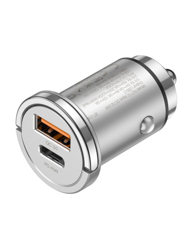 HOCO chargeur de voiture USB A + Type C PD QC3.0 4A 45W NZ10 argent