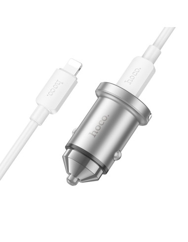 HOCO chargeur de voiture USB A + Type C + câble Type C vers Lightning PD QC3.0 4A 45W NZ10 argenté