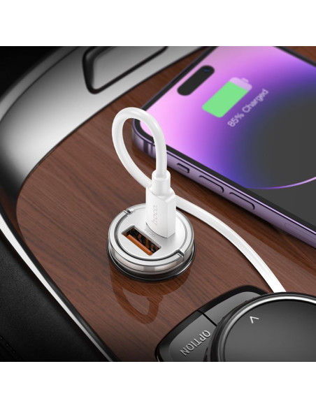 HOCO chargeur de voiture USB A + Type C + câble Type C vers Lightning PD QC3.0 4A 45W NZ10 argenté