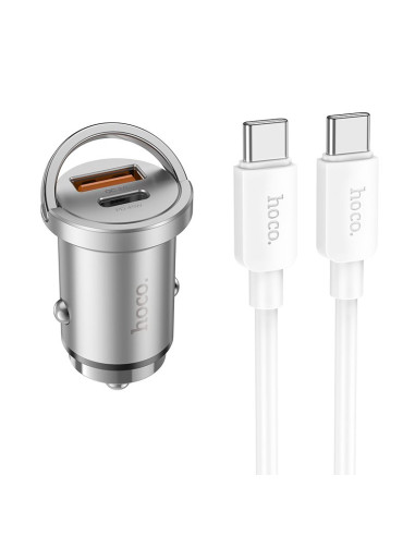 HOCO chargeur de voiture USB A + Type C + câble Type C vers Type C PD QC3.0 4A 45W NZ10 argent