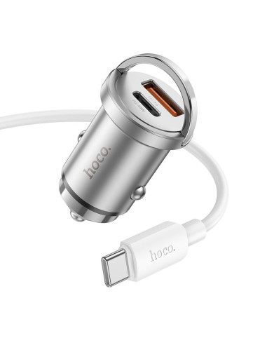 HOCO chargeur de voiture USB A + Type C + câble Type C vers Type C PD QC3.0 4A 45W NZ10 argent