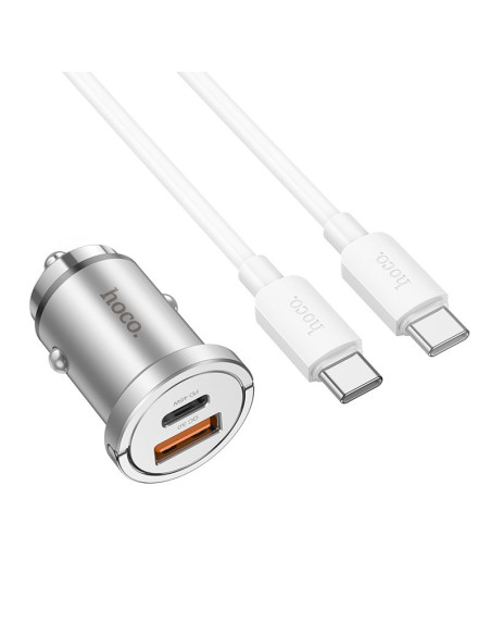 HOCO chargeur de voiture USB A + Type C + câble Type C vers Type C PD QC3.0 4A 45W NZ10 argent