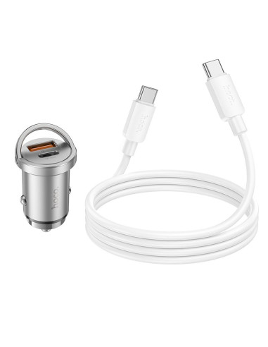 HOCO chargeur de voiture USB A + Type C + câble Type C vers Type C PD QC3.0 4A 45W NZ10 argent