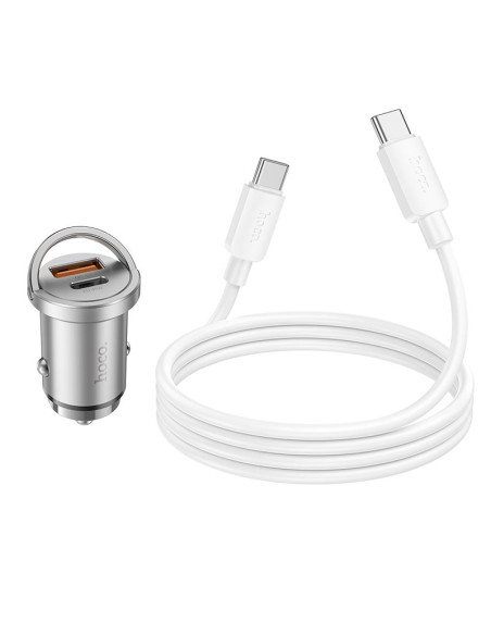HOCO chargeur de voiture USB A + Type C + câble Type C vers Type C PD QC3.0 4A 45W NZ10 argent