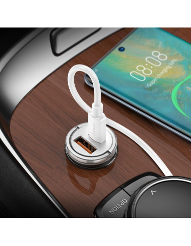 HOCO chargeur de voiture USB A + Type C + câble Type C vers Type C PD QC3.0 4A 45W NZ10 argent