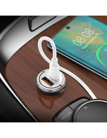 HOCO chargeur de voiture USB A + Type C + câble Type C vers Type C PD QC3.0 4A 45W NZ10 argent