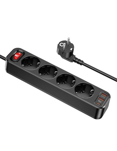 Bloc multiprises HOCO 4 prises + 2 x USB A + Type C PD QC3.0 3A 20W NS1 1.8 m noir