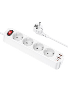 Bloc multiprises HOCO 4 prises + 2 x USB A + Type C PD QC3.0 3A 20W NS1 1,8 m blanc