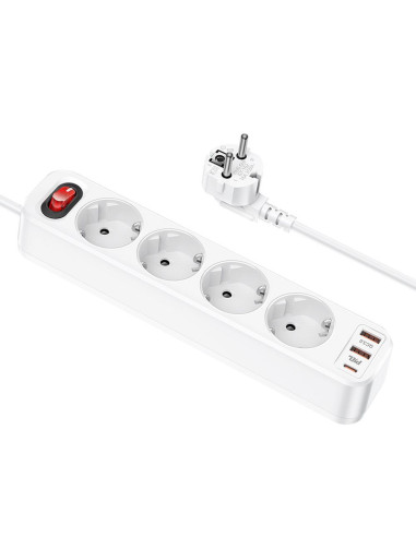 Bloc multiprises HOCO 4 prises + 2 x USB A + Type C PD QC3.0 3A 20W NS1 1,8 m blanc