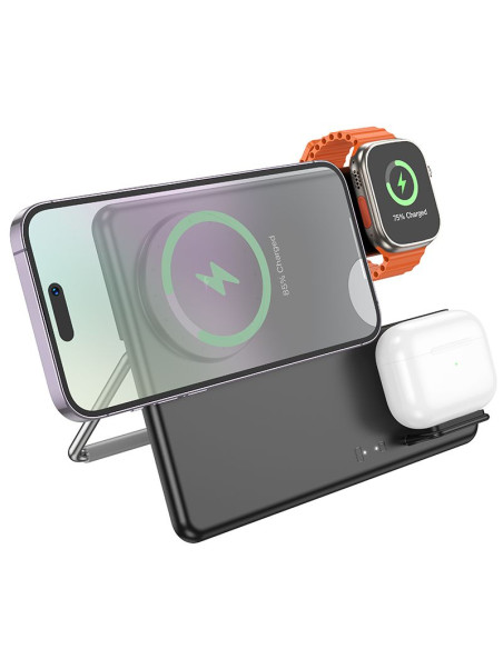 HOCO Chargeur inductif 3-en-1 compatible avec l'Apple Watch 15W CQ1 noir