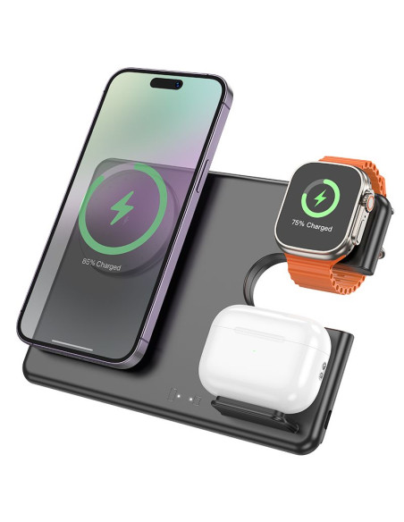 HOCO Chargeur inductif 3-en-1 compatible avec l'Apple Watch 15W CQ1 noir