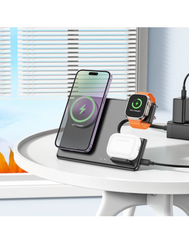 HOCO Chargeur inductif 3-en-1 compatible avec l'Apple Watch 15W CQ1 noir