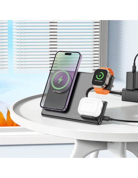 HOCO Chargeur inductif 3-en-1 compatible avec l'Apple Watch 15W CQ1 noir