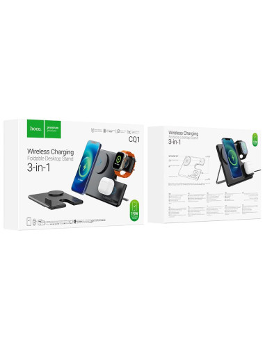 HOCO Chargeur inductif 3-en-1 compatible avec l'Apple Watch 15W CQ1 noir