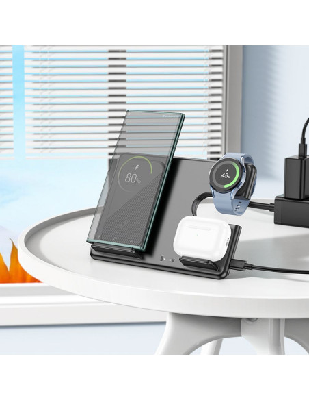 Chargeur inductif 3-en-1 HOCO compatible avec la Samsung Watch 15W CQ2 noir