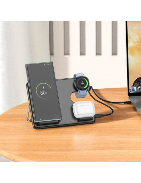 Chargeur inductif 3-en-1 HOCO compatible avec la Samsung Watch 15W CQ2 noir