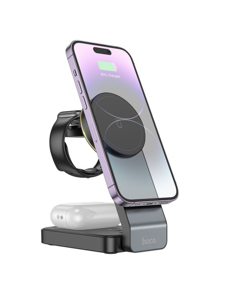 Chargeur inductif 3-en-1 HOCO compatible avec MagSafe 15W CQ3 noir