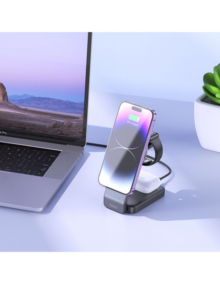 Chargeur inductif 3-en-1 HOCO compatible avec MagSafe 15W CQ3 noir