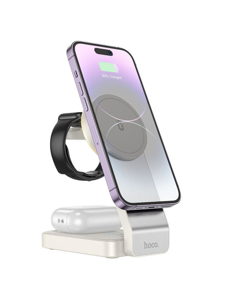 Chargeur inductif 3-en-1 HOCO compatible avec MagSafe 15W CQ3 blanc