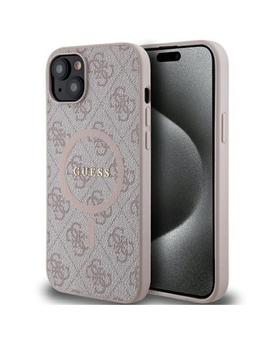 Véritable GUESS Case GUHMP14SG4GFRP pour iPhone 14 (Compatible avec Magsafe / 4G Ring classic logo / pink)