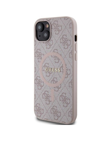 Véritable GUESS Case GUHMP14SG4GFRP pour iPhone 14 (Compatible avec Magsafe / 4G Ring classic logo / pink)