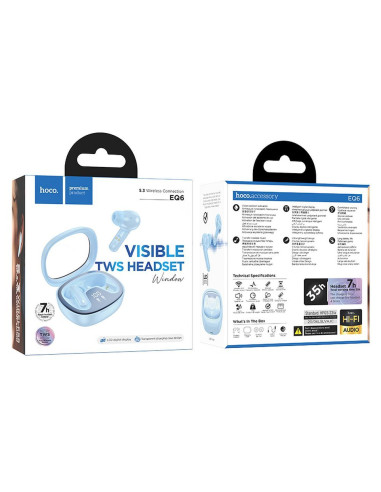 Écouteurs sans fil HOCO bluetooth TWS EQ6 bleu