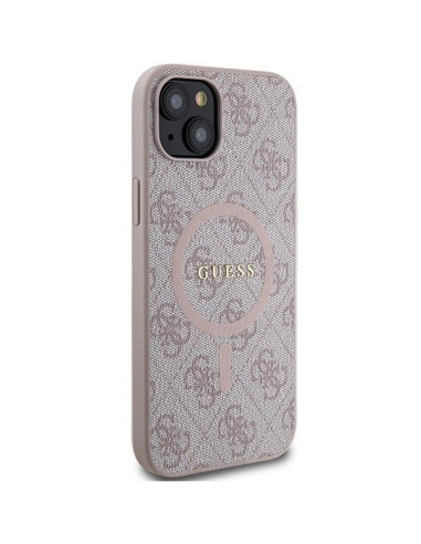 Véritable GUESS Case GUHMP14SG4GFRP pour iPhone 14 (Compatible avec Magsafe / 4G Ring classic logo / pink)