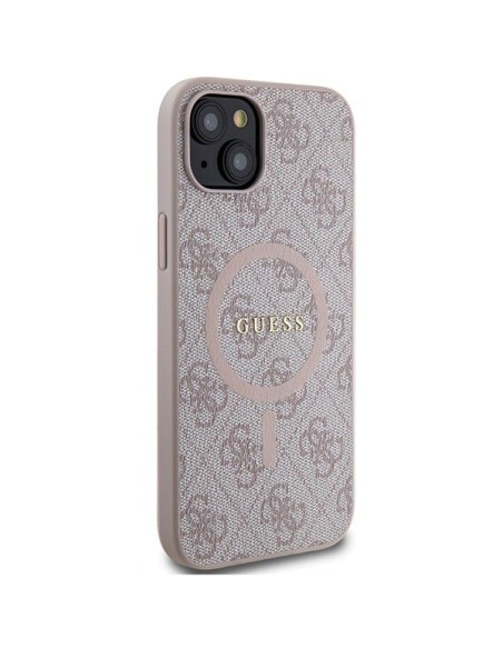 Véritable GUESS Case GUHMP14SG4GFRP pour iPhone 14 (Compatible avec Magsafe / 4G Ring classic logo / pink)