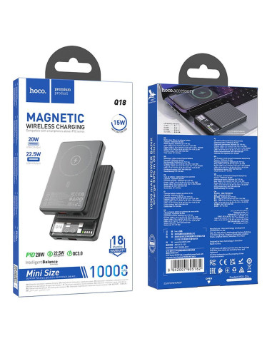 HOCO powerbank 10 000mAh compatible with MagSafe PD QC3.0 3A 22,5W Q18 black