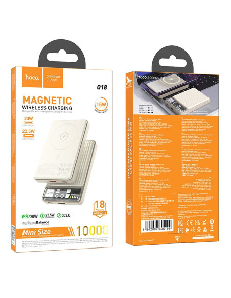 HOCO powerbnk 10 000 mAh compatble with MagSafe PD QC3.0 3A 22,5W Q18 white