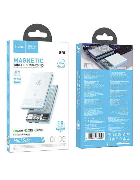 HOCO powerbank 10 000 mAh compatible with MagSafe PD QC3.0 3A 22,5W Q18 blue