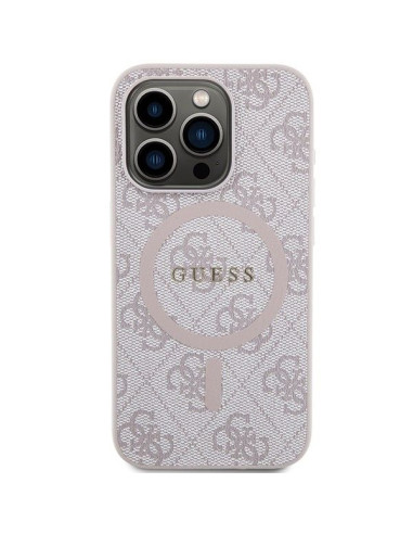 Véritable GUESS Case GUHMP14LG4GFRP pour iPhone 14 Pro (Compatible avec Magsafe / 4G Ring classic logo / pink)