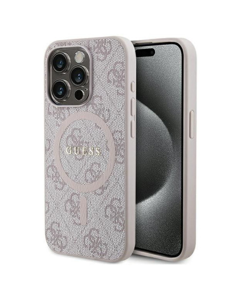 Véritable Case GUESS GUHMP14XG4GFRP pour iPhone 14 Pro Max (Compatible avec Magsafe / 4G Ring classic logo / pink)