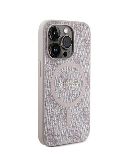 Véritable Case GUESS GUHMP14XG4GFRP pour iPhone 14 Pro Max (Compatible avec Magsafe / 4G Ring classic logo / pink)