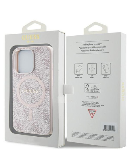 Véritable Case GUESS GUHMP14XG4GFRP pour iPhone 14 Pro Max (Compatible avec Magsafe / 4G Ring classic logo / pink)