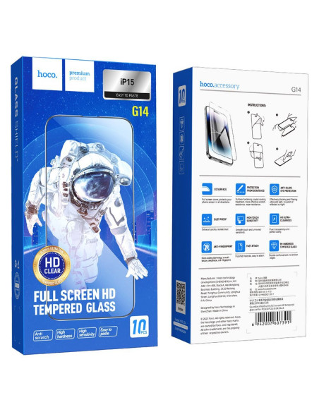 Verre trempé HOCO HD 5D Guardian (SET 10in1) - pour iPhone 15 noir (G14)