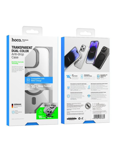 HOCO Coque compatible MagSafe AS6 pour IPHONE 15 Plus noir transparent
