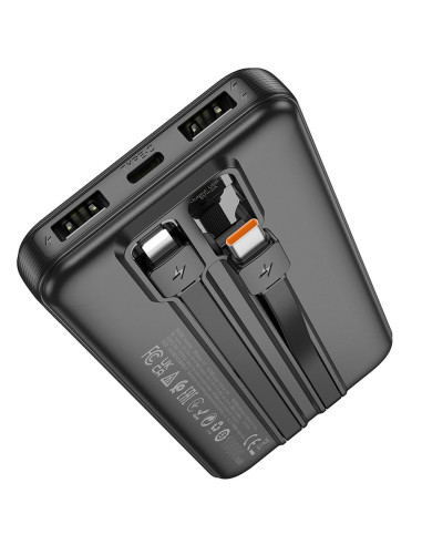 HOCO powerbank 10 000 mAh with cables Type C + Lightning 2A J118 black