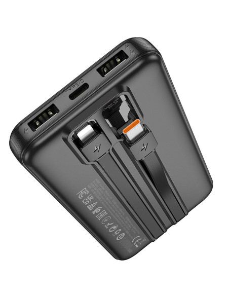 HOCO powerbank 10 000 mAh with cables Type C + Lightning 2A J118 black