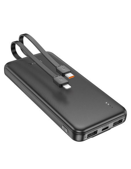 HOCO powerbank 10 000 mAh with cables Type C + Lightning 2A J118 black